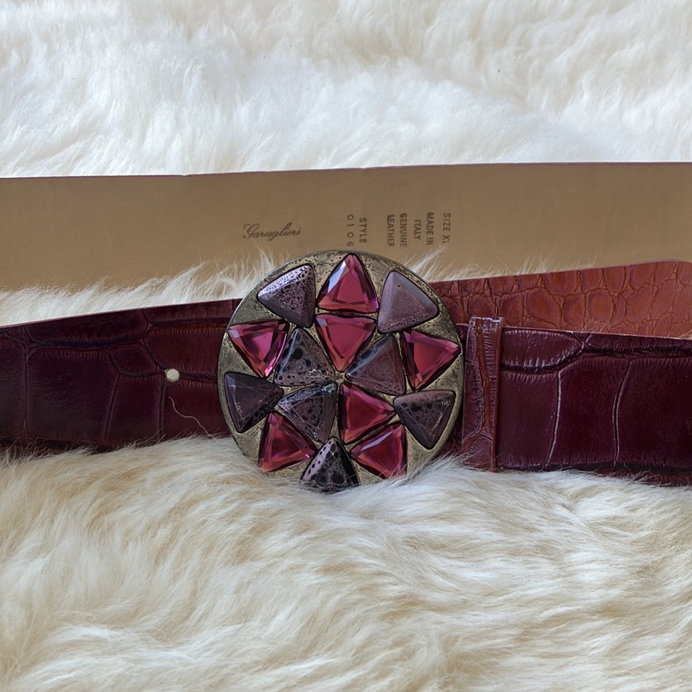 Garuglier’s leather belt XL  maroon purple stones silver buckle made in … - Picture 4 of 17